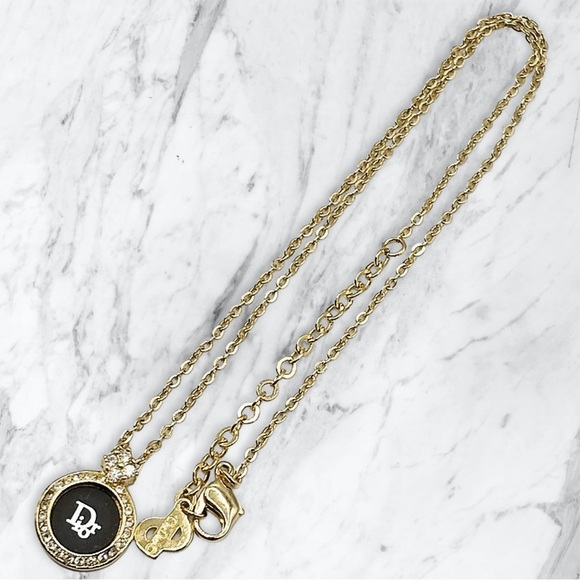 Christian Dior Black Circle Dior Logo Rhinestone Necklace - Picture 3 of 4